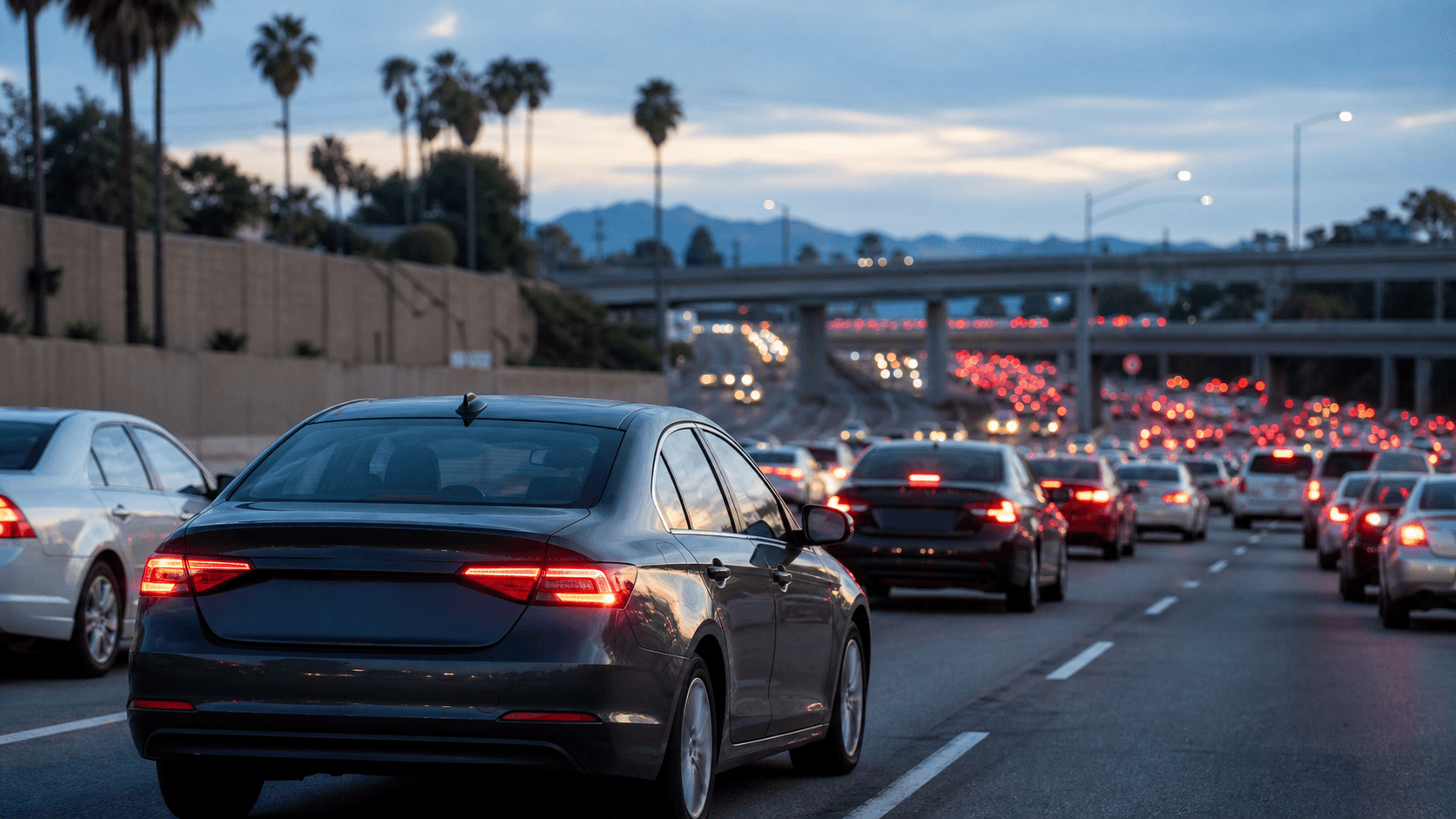 Tráfico en autopista de California que representa las tasas de conductores sin seguro y los costos del seguro de auto en 2026
